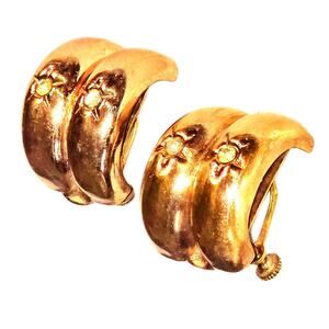 Light Weight Vintage Copper Screwback Clip-On Earrings with Rhinestone Accents